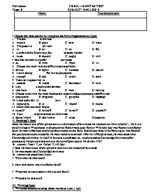 Bộ đề kiểm tra 1 tiết và 15 phút môn Tiếng Anh Lớp 8 (Có đáp án)