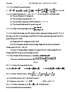 Bộ đề kiểm tra học kì I môn Toán Lớp 9 (Kèm đáp án)