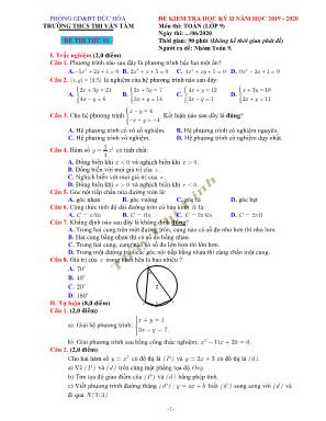 Bộ đề kiểm tra học kì II môn Toán Lớp 9 - Năm học 2019-2020 - Trường THCS Thi Văn Tám