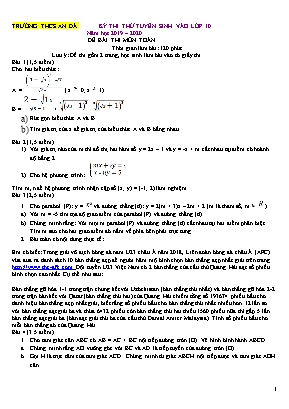 Bộ đề thi thử vào Lớp 10 THPT môn Toán - Năm học 2019-2020 - Phòng giáo dục và đào tạo huyện Hương Khê (Có đáp án)