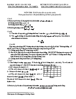 Bộ đề thi tuyển sinh vào Lớp 10 THPT chuyên môn Toán năm 2015 - Trường Đại học Khoa học Tự nhiên (Có đáp án)