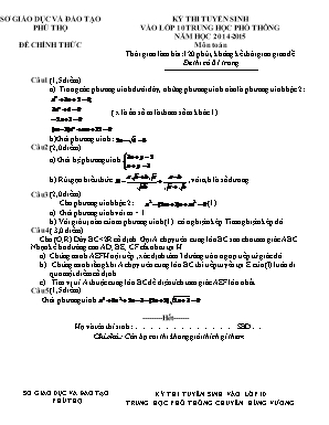 Bộ đề thi tuyển sinh vào Lớp 10 THPT môn Toán - Năm học 2014-2015 - Sở giáo dục và đào tạo tỉnh Phú Thọ (Có đáp án)