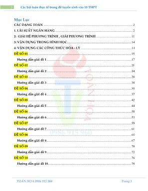 Các bài toán thực tế trong đề tuyển sinh vào 10 THPT - Toán Họa