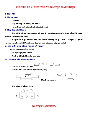 Các chuyên đề bài tập Vật lý Lớp 9 - Chuyên đề 4: Biến trở và bài tập mạch điện