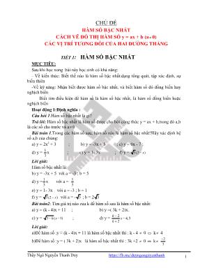 Chủ đề Đại số Lớp 9: Hàm số bậc nhất cách vẽ đồ thị hàm số y = ax + b - Các vị trí tương đối của hai đường thẳng - Ngô Nguyễn Thanh Duy