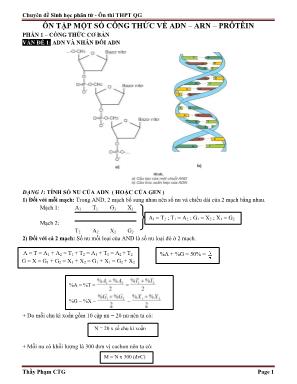 Chuyên đề Sinh học phân tử - Ôn thi THPT Quốc gia - Ôn tập một số công thức về ADN – ARN – Prôtêin