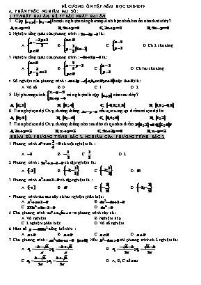 Đề cương ôn tập cuối năm môn Toán Lớp 9 - Năm học 2018-2019
