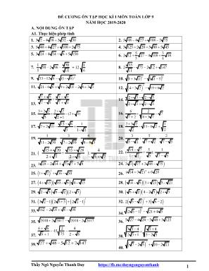 Đề cương ôn tập học kì I môn Toán Lớp 9 - Năm học 2019-2020 - Ngô Nguyễn Thanh Duy