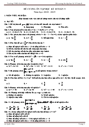 Đề cương ôn tập học kỳ II môn Toán Lớp 9 - Năm học 2018-2019 - Lê Quốc Hảo