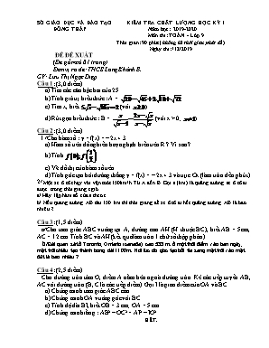 Đề đề xuất kiểm tra chất lượng học kỳ I môn Toán Lớp 9 - Năm học 2019-2020 - Sở giáo dục và đào tạo Đồng Tháp (Có đáp án)