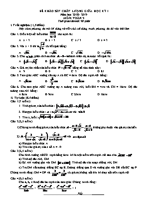 Đề khảo sát chất lượng giữa học kì I môn Toán Lớp 9 - Năm học 2018-2019 (Có đáp án)