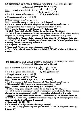 Đề khảo sát chất lượng học kì I môn Toán Lớp 9 - Năm học 2016-2017 - Trường THCS Đội Cung (Có đáp án)