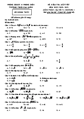 Đề kiểm tra 1 tiết Chương I môn Đại số Lớp 9 - Năm học 2018-2019 - Trường THCS Giai Xuân