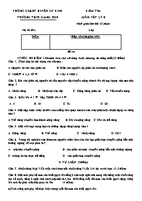Đề kiểm tra 1 tiết môn Vật lý Lớp 8 - Trường THCS Giang Sơn