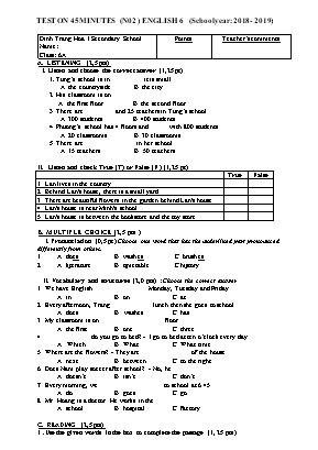 Đề kiểm tra 45 phút môn Tiếng Anh Lớp 6 - Năm học 2018-2019