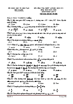 Đề kiểm tra chất lượng học kì I môn Toán Lớp 9 - Năm học 2019-2020 - Sở giáo dục và đào tạo Bắc Giang