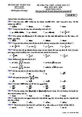 Đề kiểm tra chất lượng học kỳ I môn Toán Lớp 9 - Mã đề 902 - Năm học 2019-2020 - Sở giáo dục và đào tạo Bắc Giang