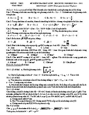 Đề kiểm tra chất lượng học kỳ II môn Toán Lớp 9 - Năm học 2014-2015 - Trường THCS Giao Nhân