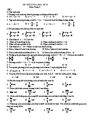 Đề kiểm tra học kì 2 môn Toán Khối 9