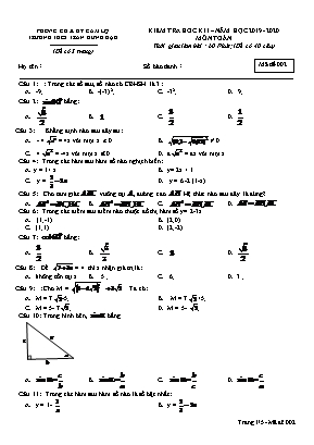 Đề kiểm tra học kì I môn Toán Lớp 9 - Mã đề 002 - Năm học 2019-2020 - Trường THCS Trần Hưng Đạo (Có đáp án)