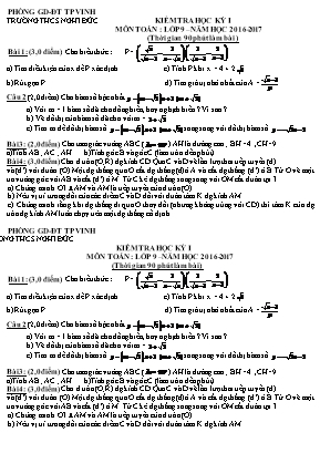 Đề kiểm tra học kì I môn Toán Lớp 9 - Năm học 2016-2017 - Trường THCS Nghi Đức (Có đáp án)