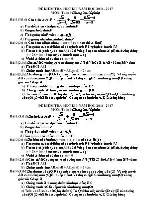 Đề kiểm tra học kì I môn Toán Lớp 9 - Năm học 2016-2017 - Trường THCS Lê Mao (Có đáp án)