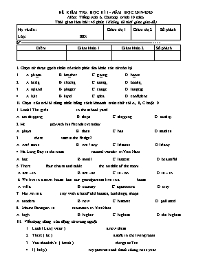 Đề kiểm tra học kỳ I môn Tiếng Anh Lớp 6 (Chương trình 10 năm) - Năm học 2019-2020 (Có đáp án)