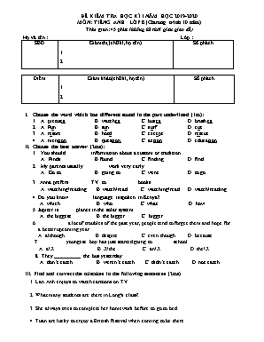 Đề kiểm tra học kỳ I môn Tiếng Anh Lớp 8 (Chương trình 10 năm) - Năm học 2019-2020 (Có đáp án)