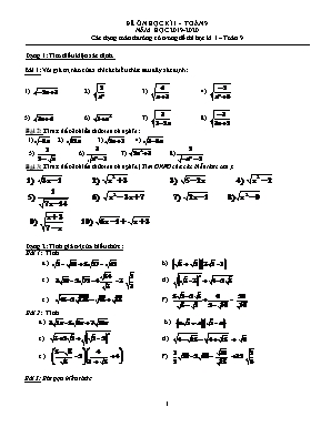 Đề ôn thi học kì I môn Toán Lớp 9: Các dạng toán thường có trong đề thi học kì 1 - Năm học 2019-2020