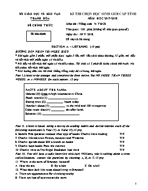 Đề thi chọn học sinh giỏi cấp tỉnh môn Tiếng Anh Lớp 6 - Năm học 2017-2018 - Sở giáo dục và đào tạo Thanh Hóa (Có đáp án)