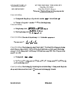 Đề thi chọn học sinh giỏi môn Toán Lớp 9 - Bảng A - Năm học 2013-2014 - Sở giáo dục và đào tạo Nghệ An