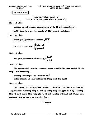 Đề thi chọn học sinh giỏi tỉnh môn Toán Lớp 9 - Bảng B - Năm học 2010-2011 - Sở giáo dục và đào tạo Nghệ An (Có đáp án)