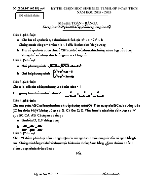 Đề thi chọn học sinh giỏi tỉnh môn Toán Lớp 9 cấp THCS - Bảng A - Năm học 2014-2015 - Sở giáo dục và đào tạo Nghệ An