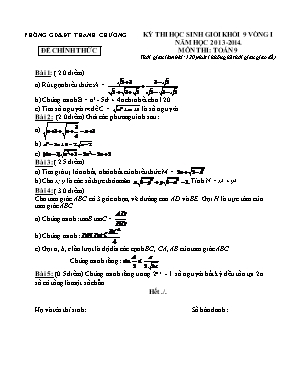 Đề thi chọn học sinh giỏi vòng I môn Toán Lớp 9 - Năm học 2013-2014 - Phòng giáo dục và đào tạo Thanh Chương (Có đáp án)