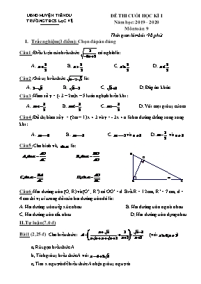 Đề thi cuối học kì I môn Toán Lớp 9 - Năm học 2019-2020 - Trường THCS Lạc Vệ (Có đáp án)