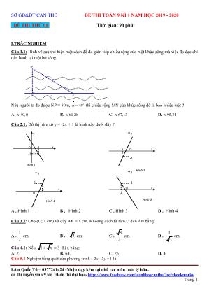 Đề thi học kì I môn Toán Lớp 9 - Đề 01 - Năm học 2019-2020 - Sở giáo dục và đào tạo Cần Thơ