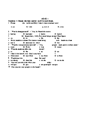 Đề thi học kỳ I môn Tiếng Anh Lớp 6 - Đề số 1 (Có đáp án)