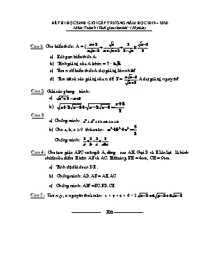 Đề thi học sinh giỏi cấp trường môn Toán Lớp 9 - Năm học 2019-2020
