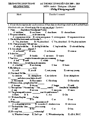 Đề thi học sinh giỏi môn Tiếng Anh Lớp 6 - Năm học 2009-2010 - Trường THCS Hợp Thanh