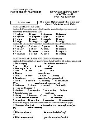 Đề thi học sinh giỏi môn Tiếng Anh Lớp 7 - Năm học 2018-2019 - Phòng giáo dục và đào tạo Tràng Định (Có đáp án)