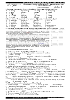 Đề thi khảo sát các đội tuyển học sinh giỏi môn Tiếng Anh Lớp 7 - Đề số 709 - Năm học 2019-2020 - Đỗ Bình