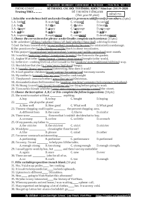 Đề thi khảo sát các đội tuyển học sinh giỏi môn Tiếng Anh Lớp 7 - Đề số 711 - Năm học 2019-2020 - Đỗ Bình