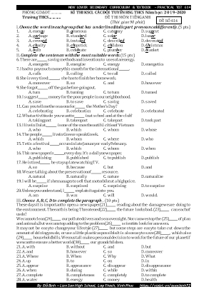 Đề thi khảo sát chất lượng các đội tuyển học sinh giỏi môn Tiếng Anh Lớp 6 - Đề số 614 - Năm học 2019-2020 - Đỗ Bình