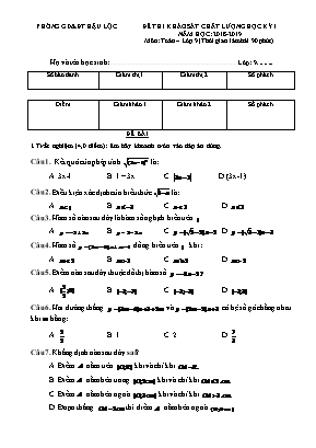 Đề thi khảo sát chất lượng học kì I môn Toán Lớp 9 - Năm học 2018-2019 - Phòng giáo dục và đào tạo Hậu Lộc (Có đáp án)