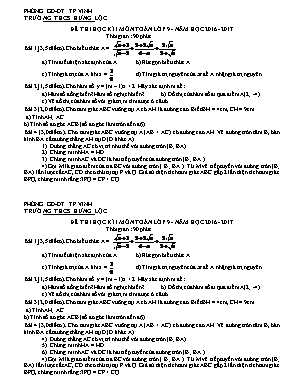 Đề thi khảo sát chất lượng học kì I môn Toán Lớp 9 - Năm học 2016-2017 - Trường THCS Hưng Lộc (Có đáp án)