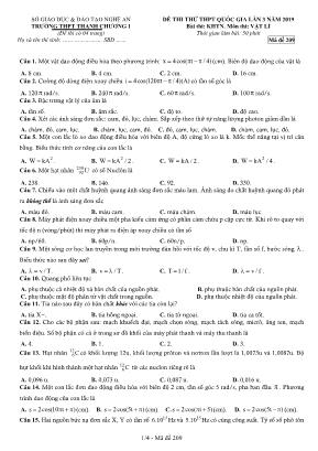 Đề thi thử THPT Quốc gia môn Vật lý lần 3 năm 2019 - Mã đề 209 - Trường THPT Thanh Chương I