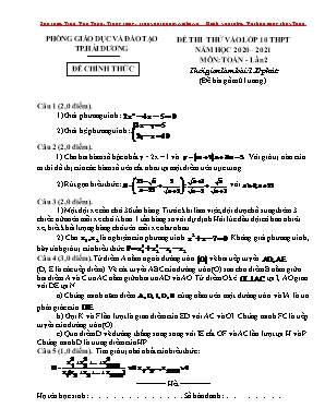 Đề thi thử vào Lớp 10 THPT môn Toán lần 2 - Năm học 2020-2021 - Phòng giáo dục và đào tạo Thành phố Hải Dương (Có đáp án)