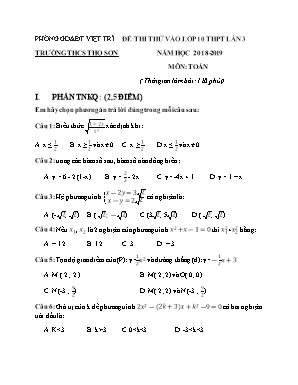 Đề thi thử vào Lớp 10 THPT môn Toán lần 3 - Năm học 2018-2019 - Trường THCS Thọ Sơn