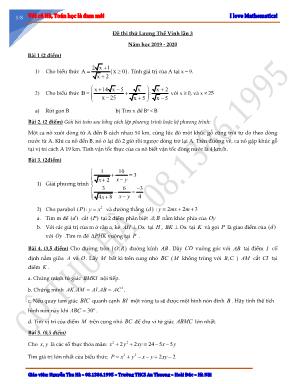 Đề thi thử vào Lớp 10 THPT môn Toán lần 3 - Năm học 2019-2020 - Nguyễn Thu Hà (Có đáp án)