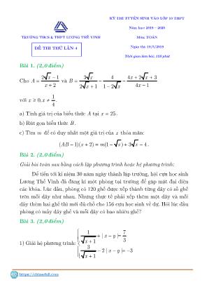 Đề thi thử vào Lớp 10 THPT môn Toán lần 4 - Năm học 2019-2020 - Trường THCS và THPT Lương Thế Vinh (Có đáp án)